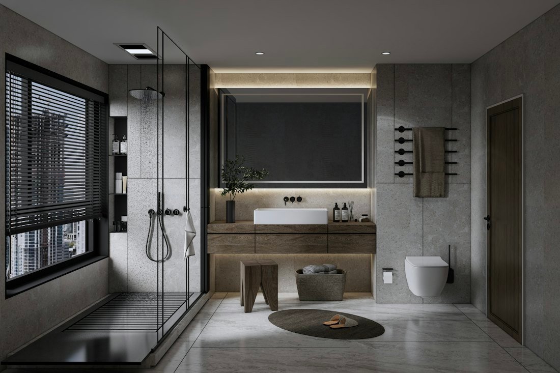 Baño moderno con ducha de cristal